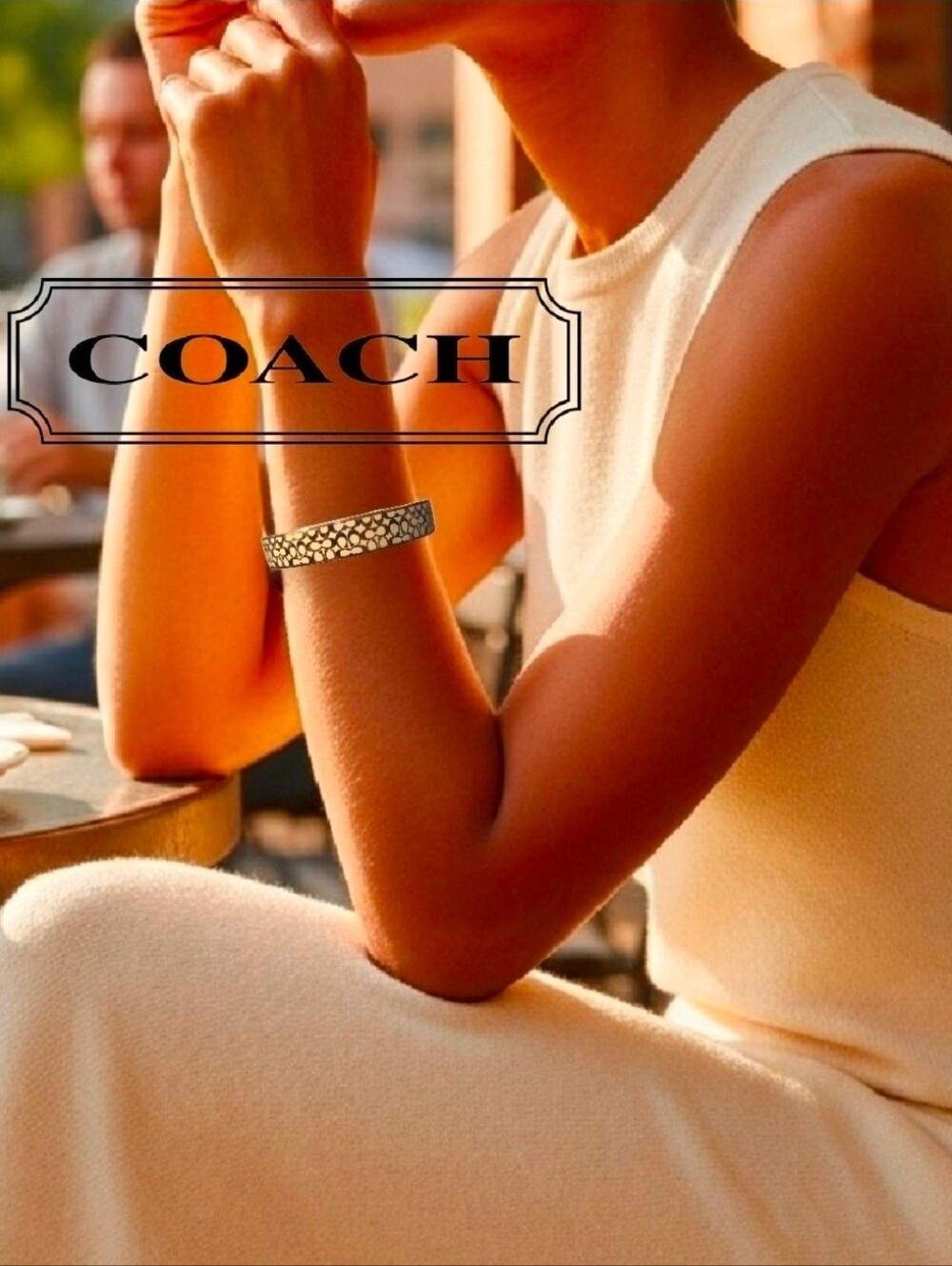 COACH NY Sig C Pattern Ivy & Rose Gold Metallic Enamel Bangle Bracelet + Dustbag